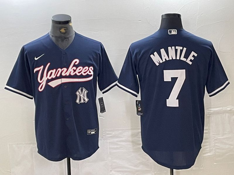 Men New York Yankees #7 Mantle Dark blue Second generation joint name Nike 2024 MLB Jersey style 3